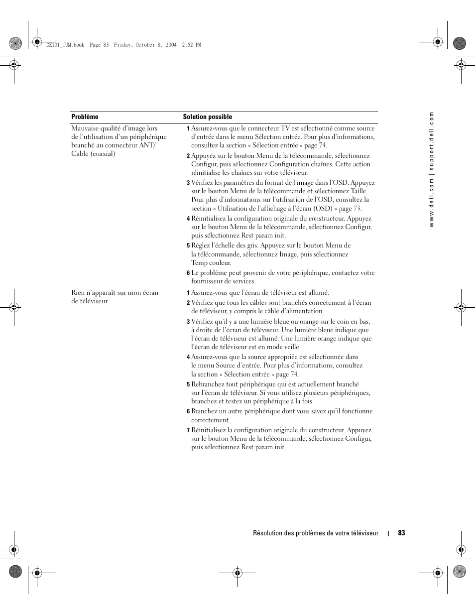 Dell LCD TV W4200 User Manual | Page 83 / 148