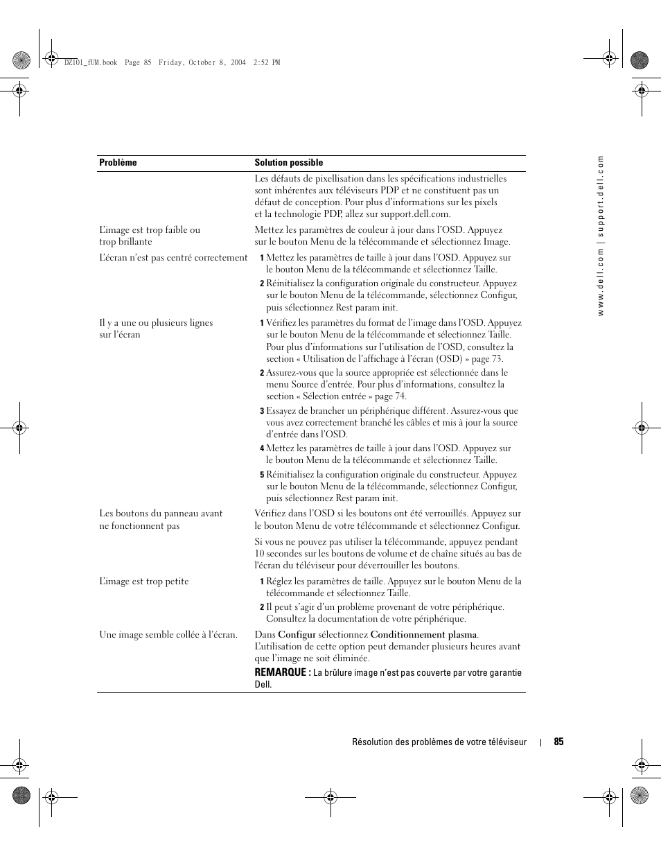 Dell LCD TV W4200 User Manual | Page 85 / 148