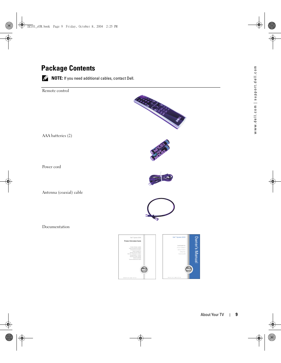 Package contents | Dell LCD TV W4200 User Manual | Page 9 / 148