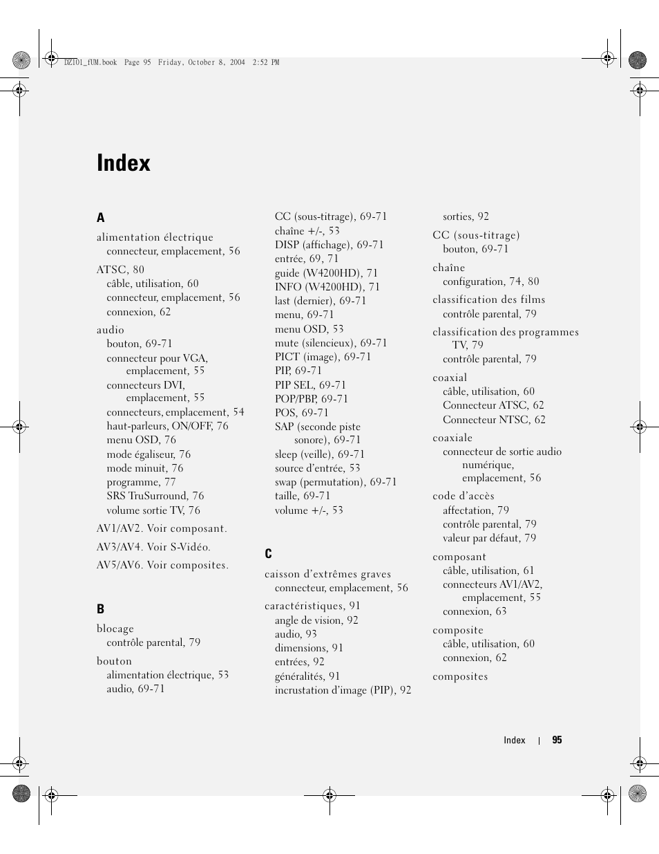 Index | Dell LCD TV W4200 User Manual | Page 95 / 148