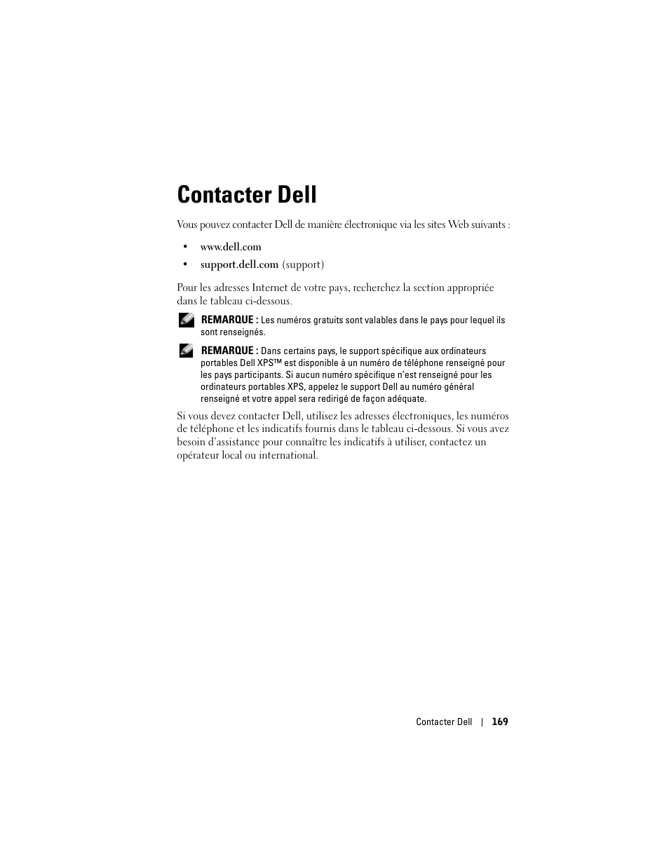 Contacter dell, 6 contacter dell | Dell Projector 1200MP User Manual | Page 169 / 260