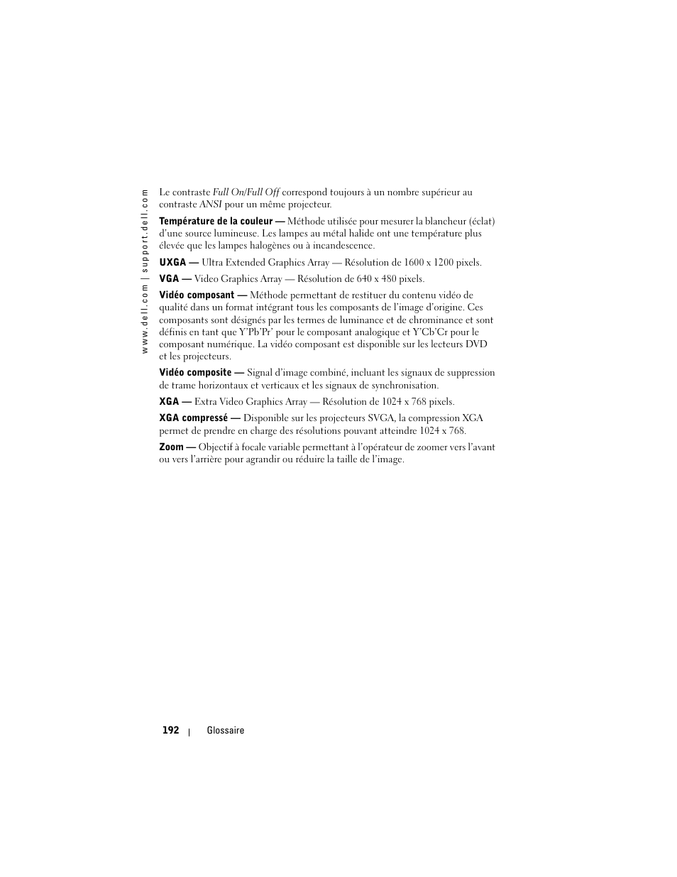 Dell Projector 1200MP User Manual | Page 192 / 260