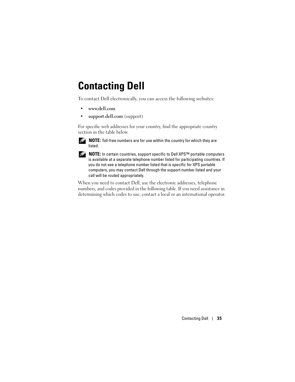 Contacting dell, 6 contacting dell | Dell Projector 1200MP User Manual | Page 35 / 260