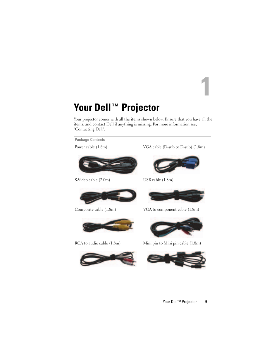 Your dell™ projector, 1 your dell™ projector, Your dell ™ projector | Dell Projector 1200MP User Manual | Page 5 / 260