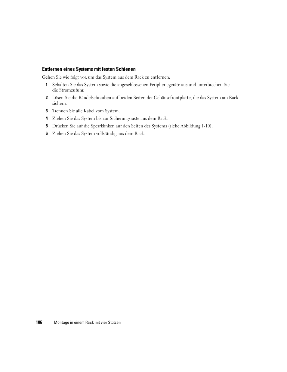 Entfernen eines systems mit festen schienen | Dell POWEREDGE 300 User Manual | Page 108 / 202