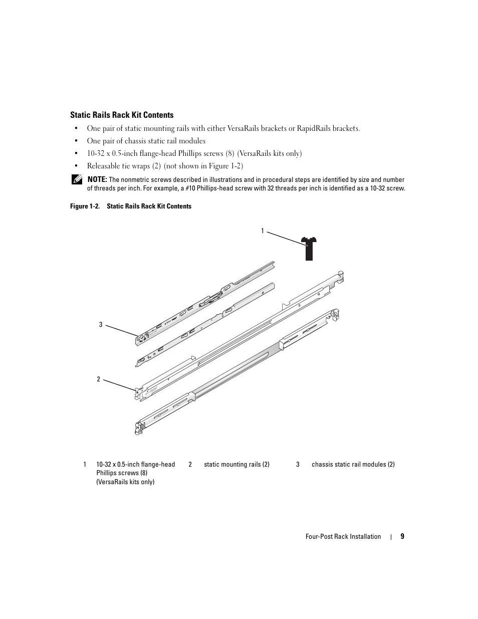 Static rails rack kit contents | Dell POWEREDGE 300 User Manual | Page 11 / 202