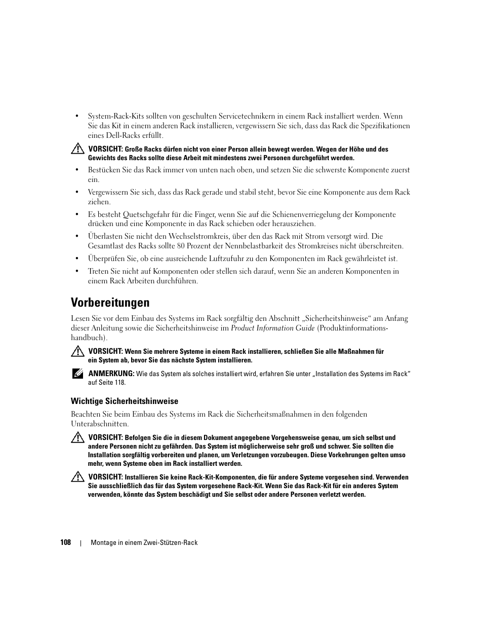 Vorbereitungen, Wichtige sicherheitshinweise | Dell POWEREDGE 300 User Manual | Page 110 / 202