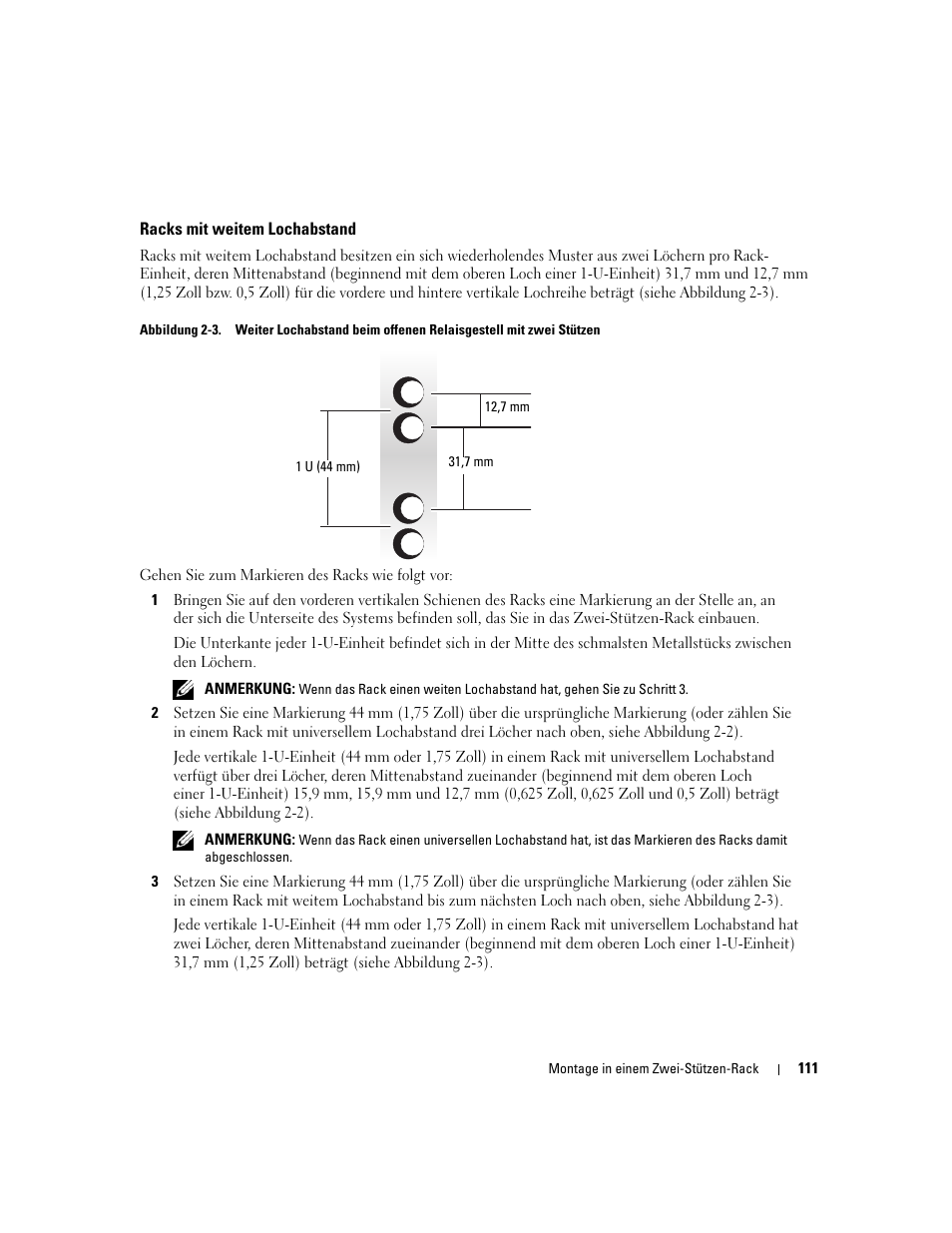 Racks mit weitem lochabstand | Dell POWEREDGE 300 User Manual | Page 113 / 202