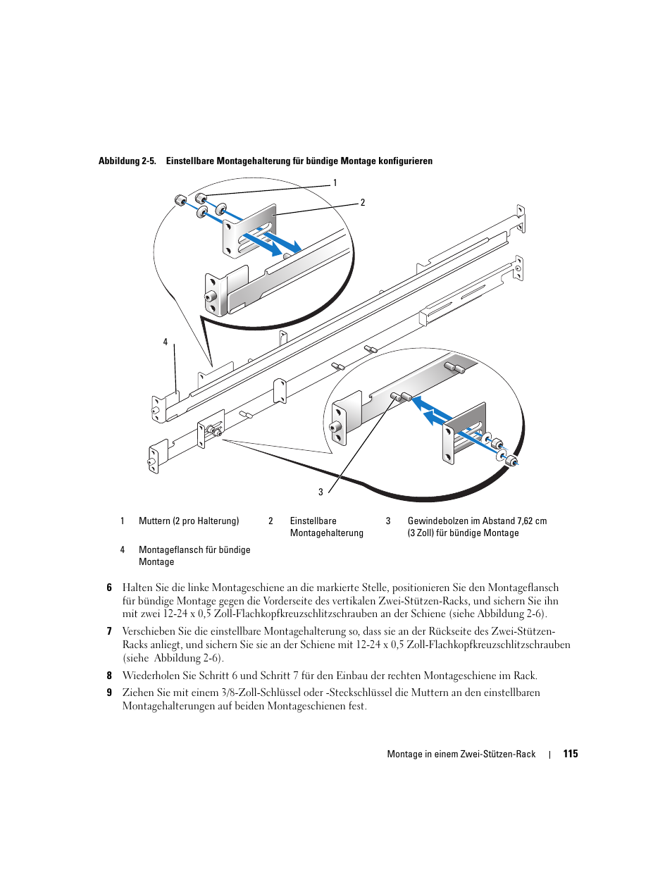 Montagehalterung (siehe abbildung 2-5), 6 zoll) abstand (siehe abbildung 2-5) | Dell POWEREDGE 300 User Manual | Page 117 / 202