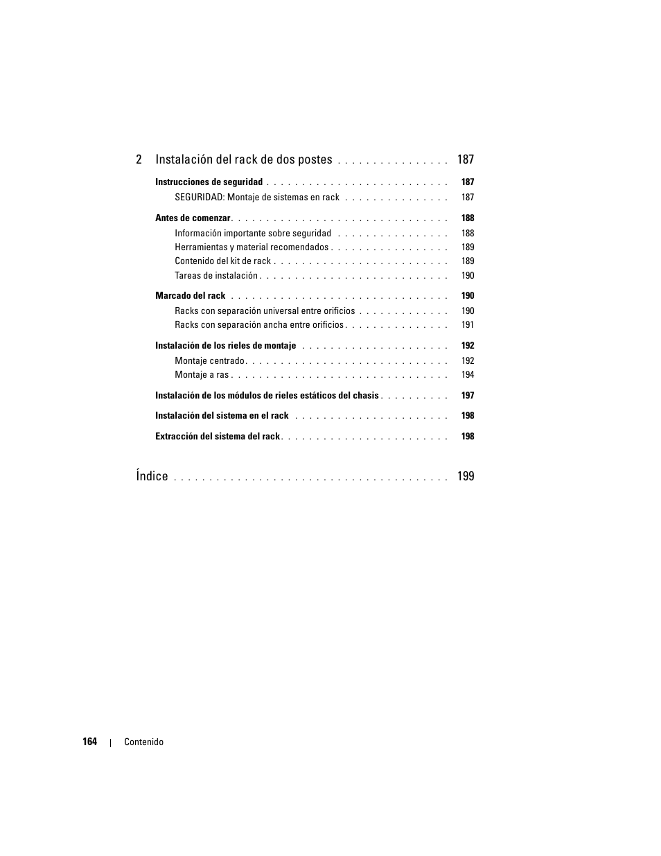 2 instalación del rack de dos postes, Índice | Dell POWEREDGE 300 User Manual | Page 166 / 202