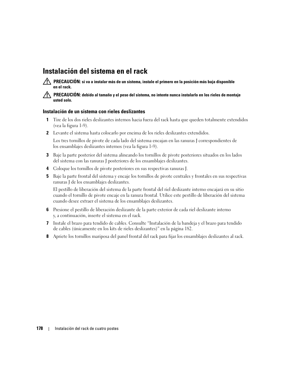 Instalación del sistema en el rack, Instalación de un sistema con rieles deslizantes, Ema, consulte “instalación del sistema en el rack | Dell POWEREDGE 300 User Manual | Page 180 / 202