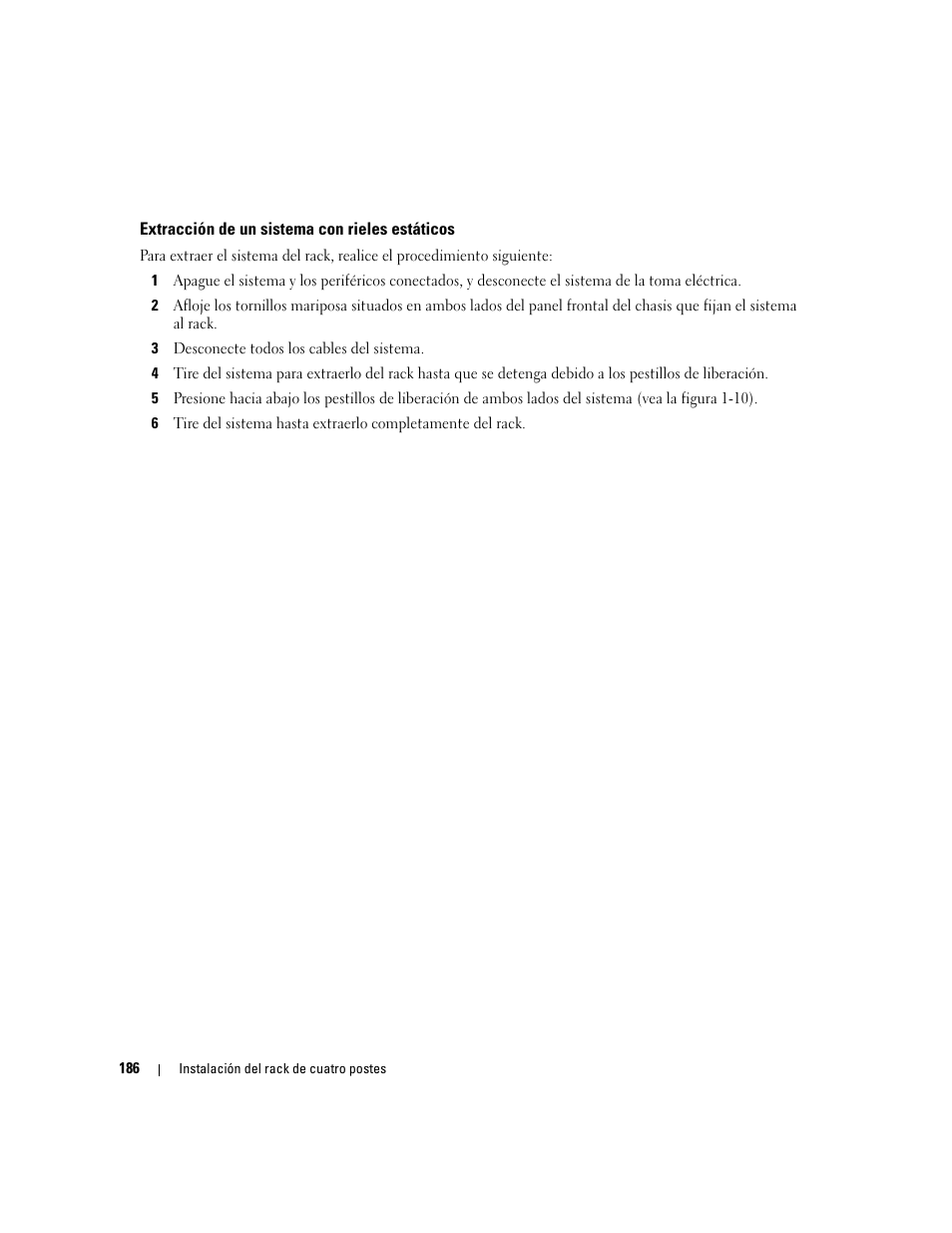 Extracción de un sistema con rieles estáticos | Dell POWEREDGE 300 User Manual | Page 188 / 202