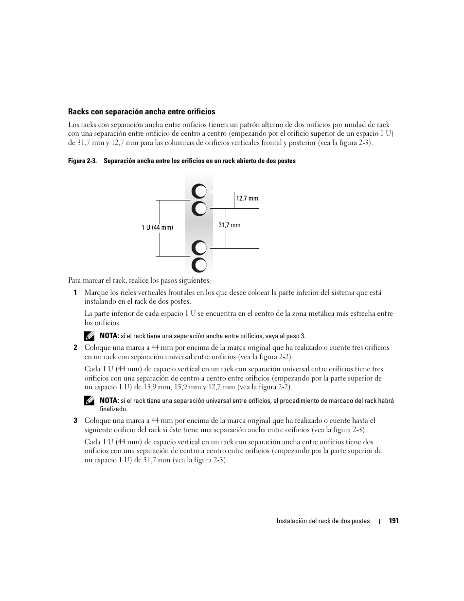 Racks con separación ancha entre orificios | Dell POWEREDGE 300 User Manual | Page 193 / 202