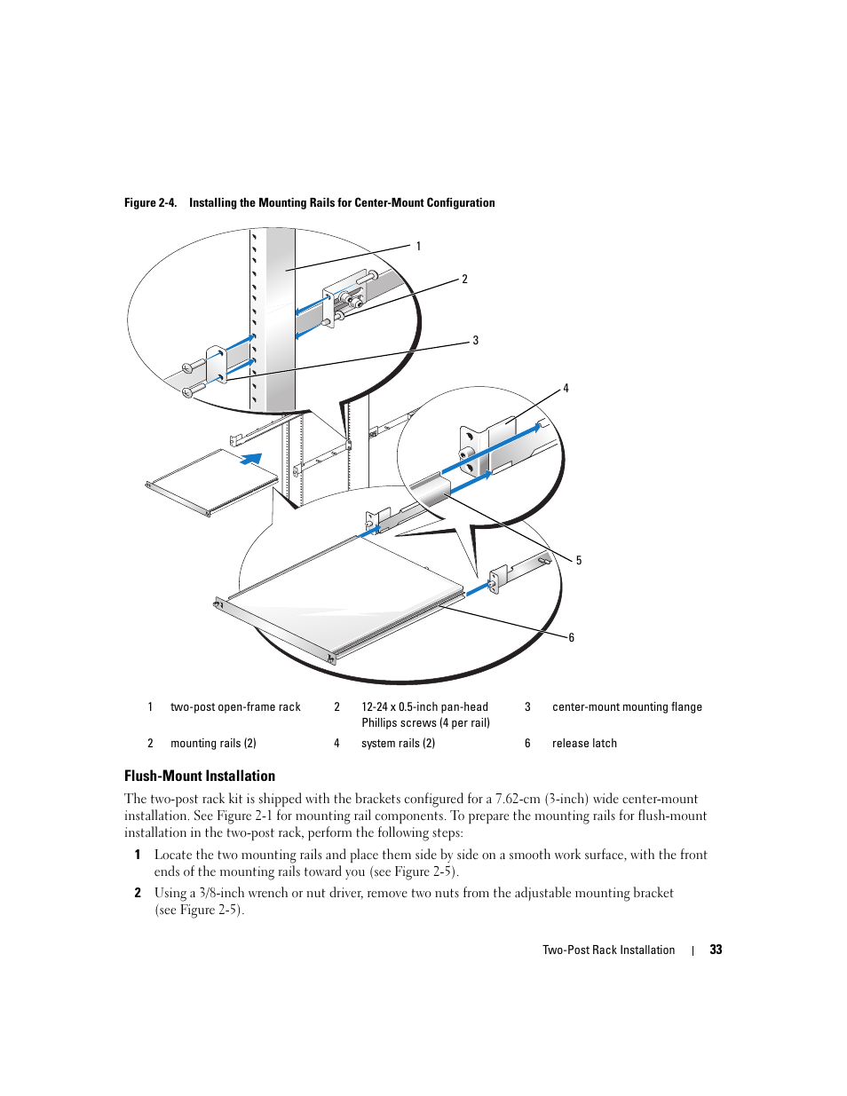 Flush-mount installation, Mounting rail (see figure 2-4), Ws (see figure 2-4) | Dell POWEREDGE 300 User Manual | Page 35 / 202