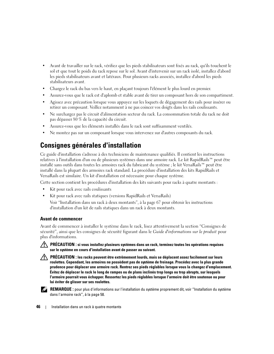 Consignes générales d'installation, Avant de commencer | Dell POWEREDGE 300 User Manual | Page 48 / 202