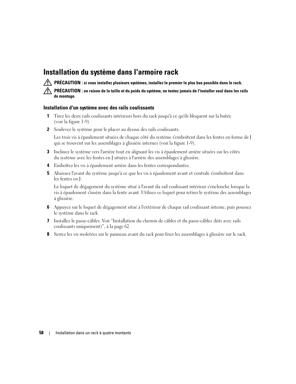 Installation du système dans l'armoire rack, Installation du système | Dell POWEREDGE 300 User Manual | Page 60 / 202