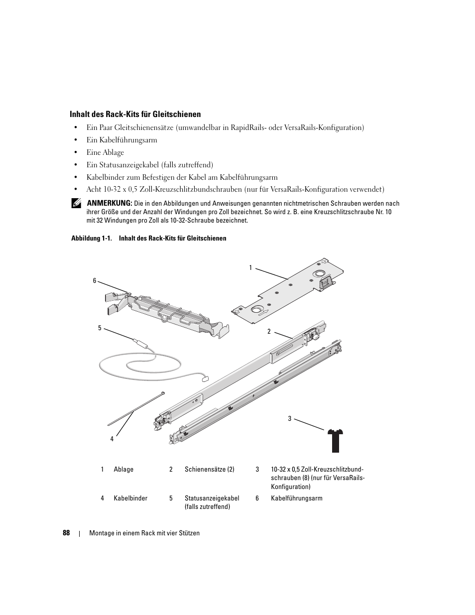 Inhalt des rack-kits für gleitschienen | Dell POWEREDGE 300 User Manual | Page 90 / 202