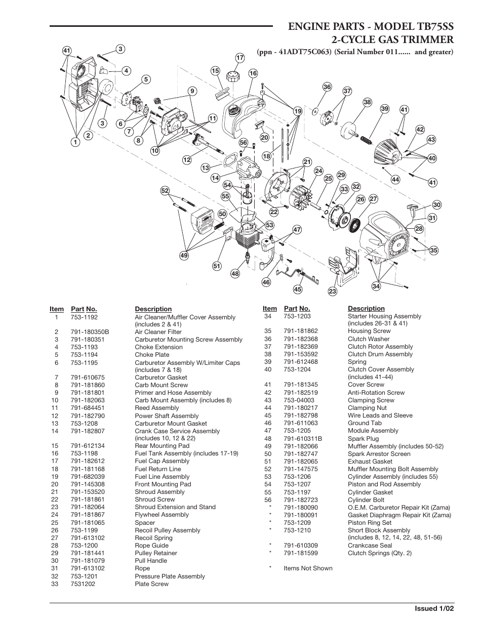 Bolens TB75SS User Manual | 2 pages