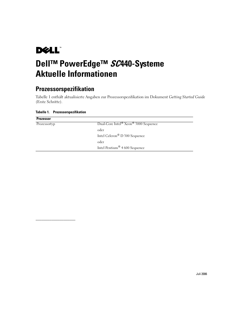 Prozessorspezifikation | Dell PowerEdge SC 440 User Manual | Page 4 / 7