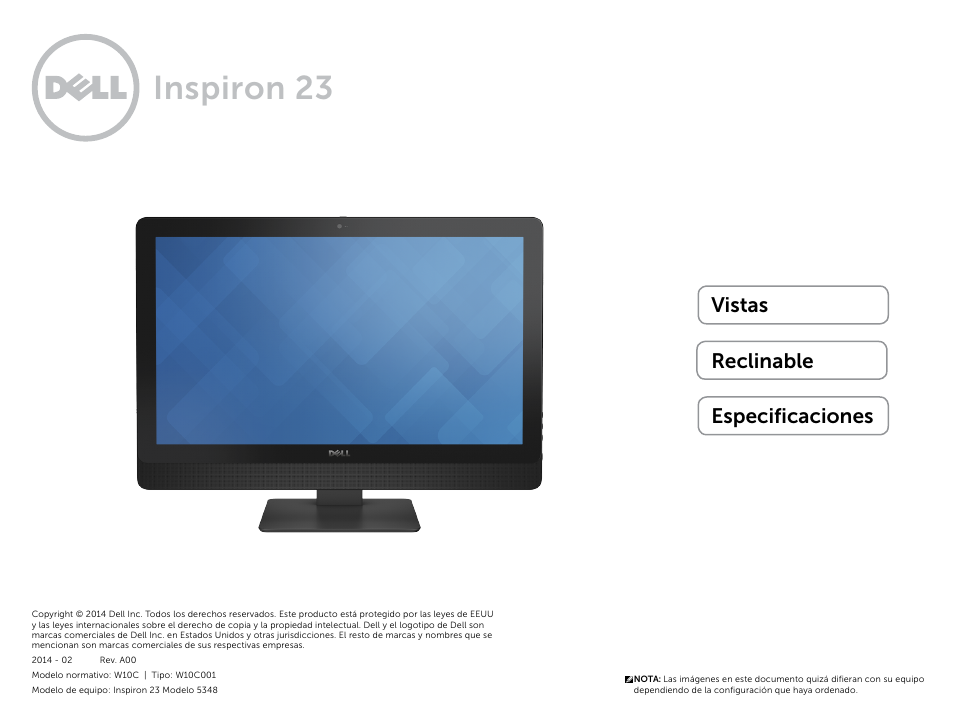 Dell Inspiron 23 (5348, Early 2014) User Manual | 20 pages