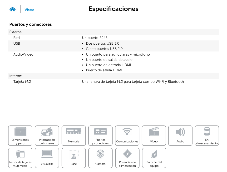 Puertos, Y conectores, Especificaciones | Puertos y conectores | Dell Inspiron 23 (5348, Early 2014) User Manual | Page 10 / 20