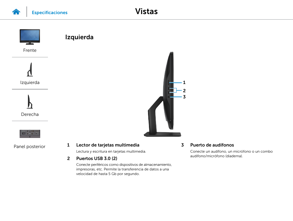 Izquierda, Vistas | Dell Inspiron 23 (5348, Early 2014) User Manual | Page 3 / 20