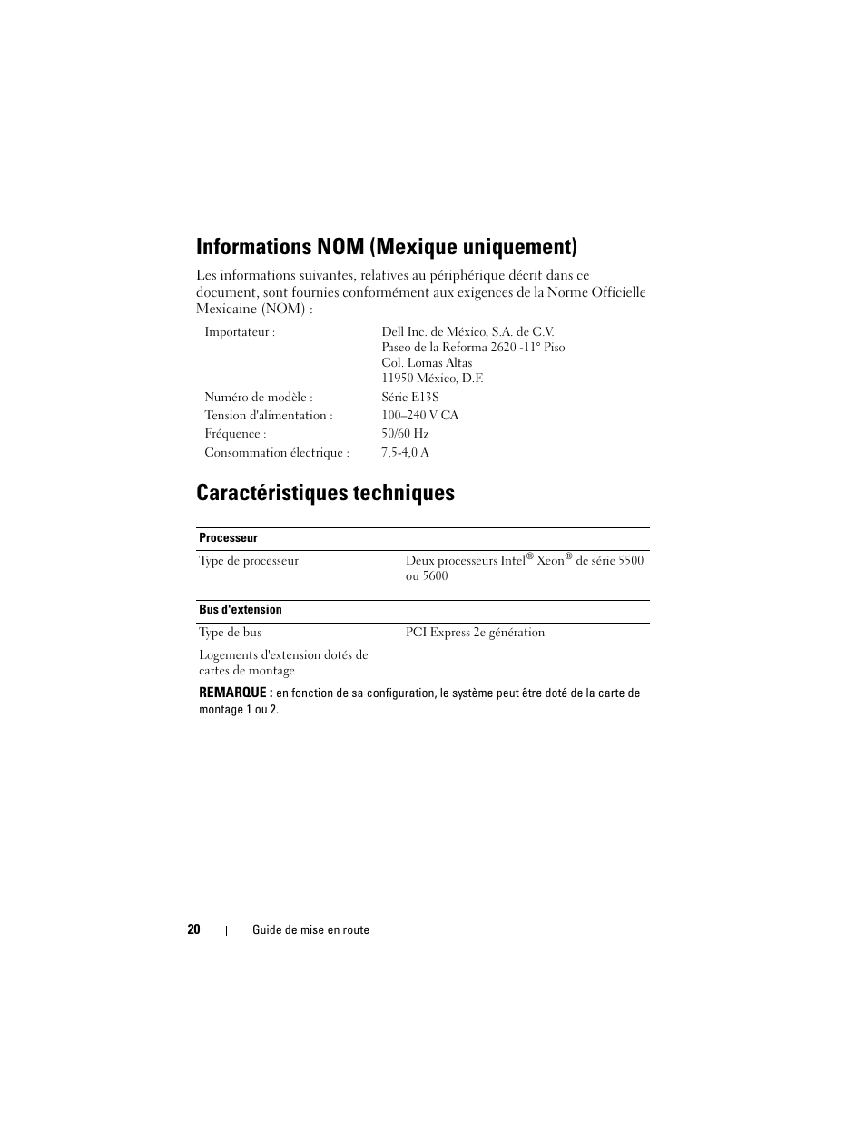 Informations nom (mexique uniquement), Caractéristiques techniques | Dell PowerVault NX3100 User Manual | Page 22 / 52