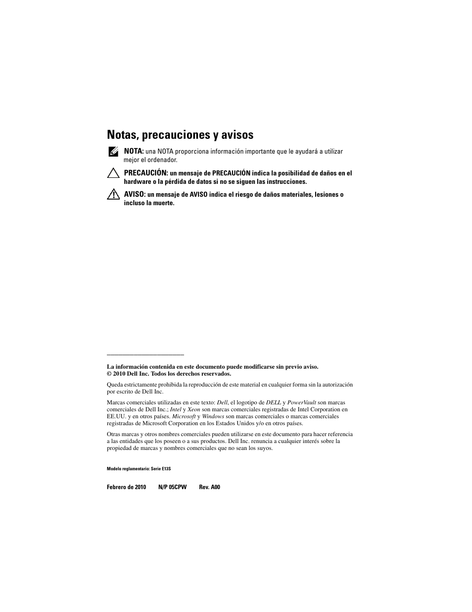 Notas, precauciones y avisos | Dell PowerVault NX3100 User Manual | Page 40 / 52