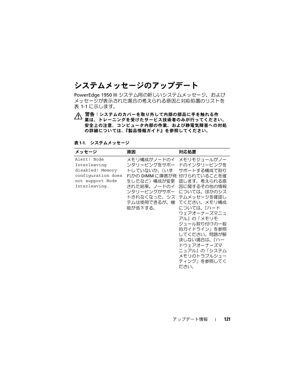 システムメッセージのアップデート | Dell POWEREDGE 1950 User Manual | Page 121 / 194