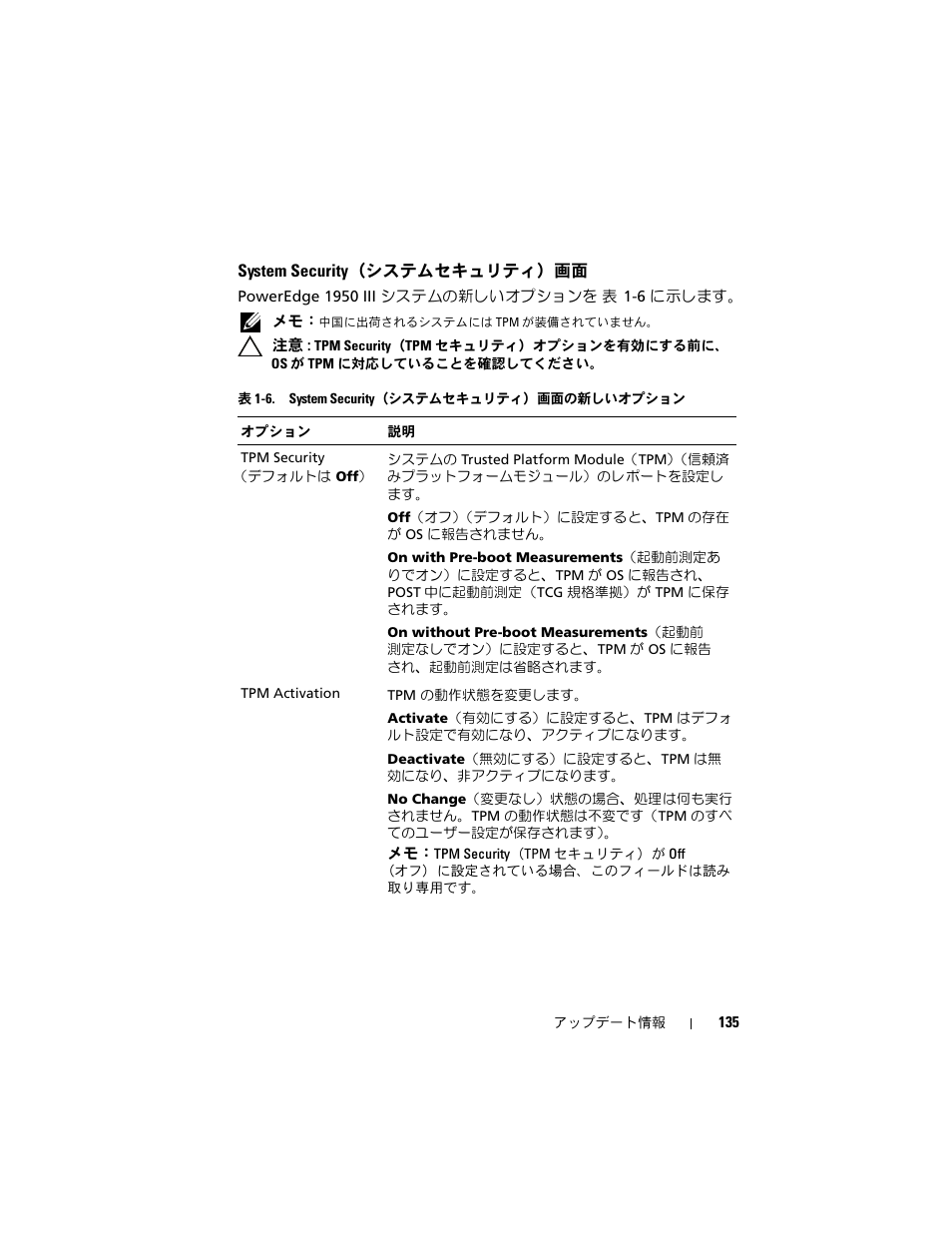 System security（システムセキュリティ）画面, System security, システムセキュリティ | Dell POWEREDGE 1950 User Manual | Page 135 / 194