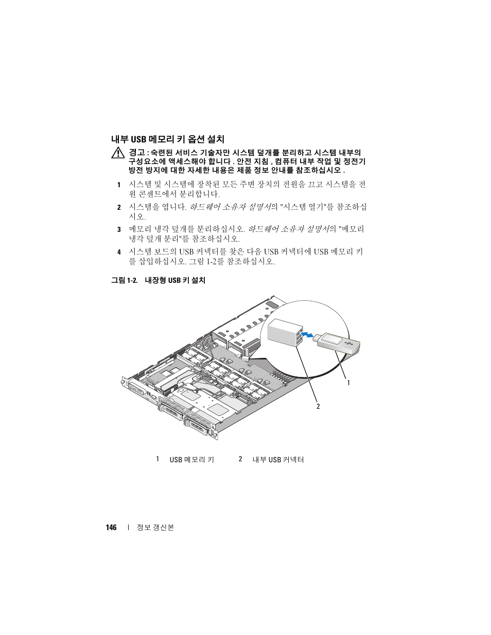 내부 usb 메모리 키 옵션 설치 | Dell POWEREDGE 1950 User Manual | Page 146 / 194
