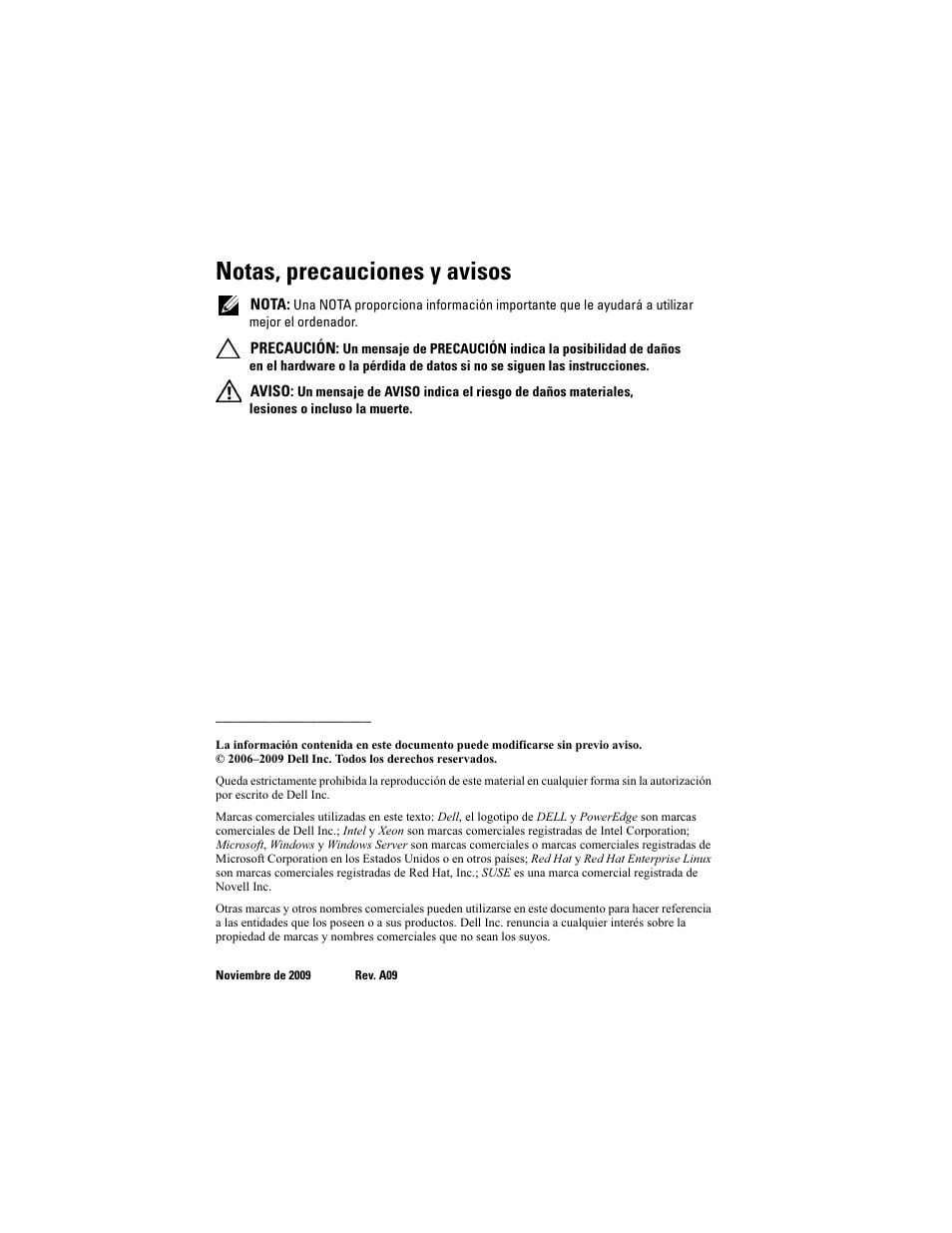 Notas, precauciones y avisos | Dell POWEREDGE 1950 User Manual | Page 166 / 194