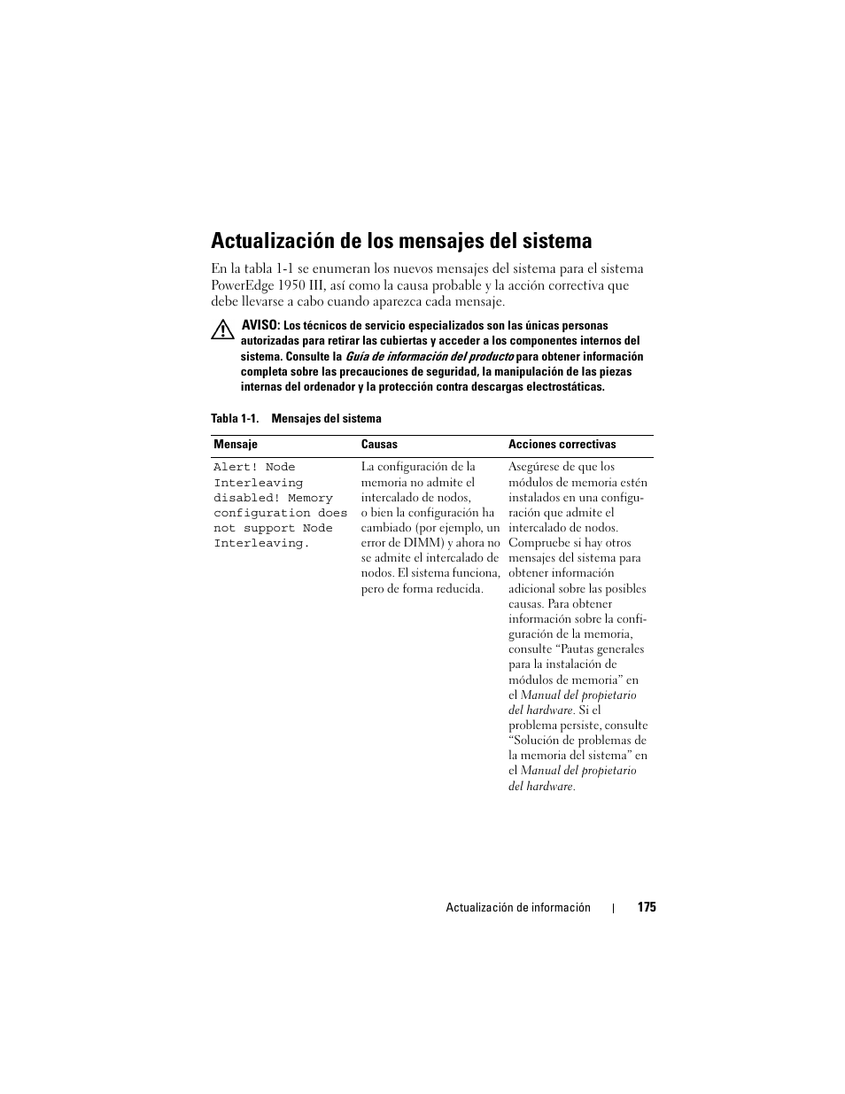 Actualización de los mensajes del sistema | Dell POWEREDGE 1950 User Manual | Page 175 / 194