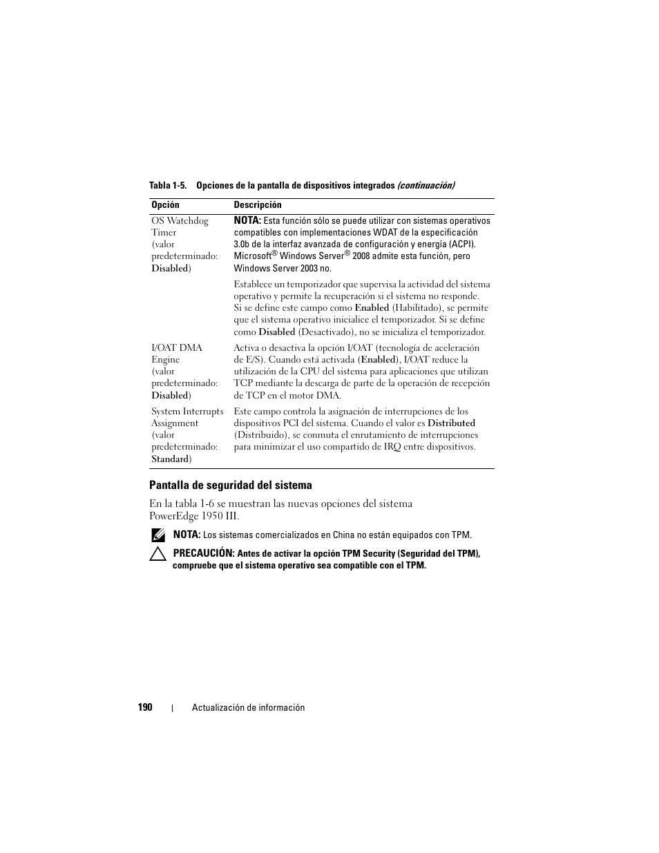 Pantalla de seguridad del sistema | Dell POWEREDGE 1950 User Manual | Page 190 / 194