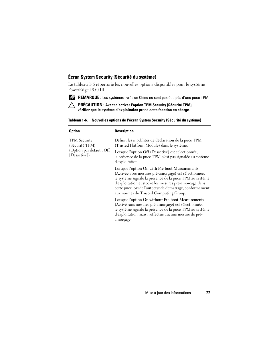 Écran system security (sécurité du système) | Dell POWEREDGE 1950 User Manual | Page 77 / 194