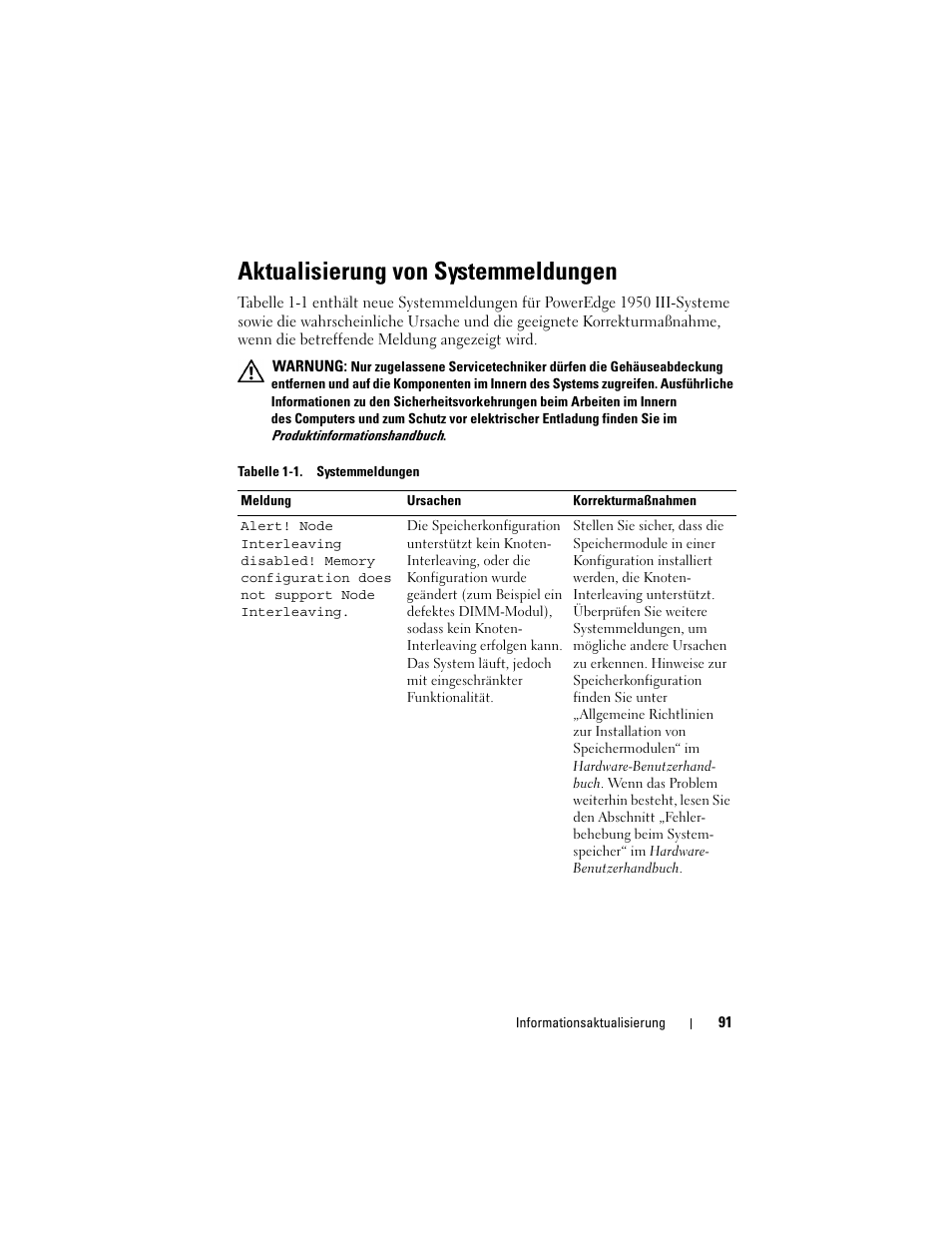 Aktualisierung von systemmeldungen | Dell POWEREDGE 1950 User Manual | Page 91 / 194