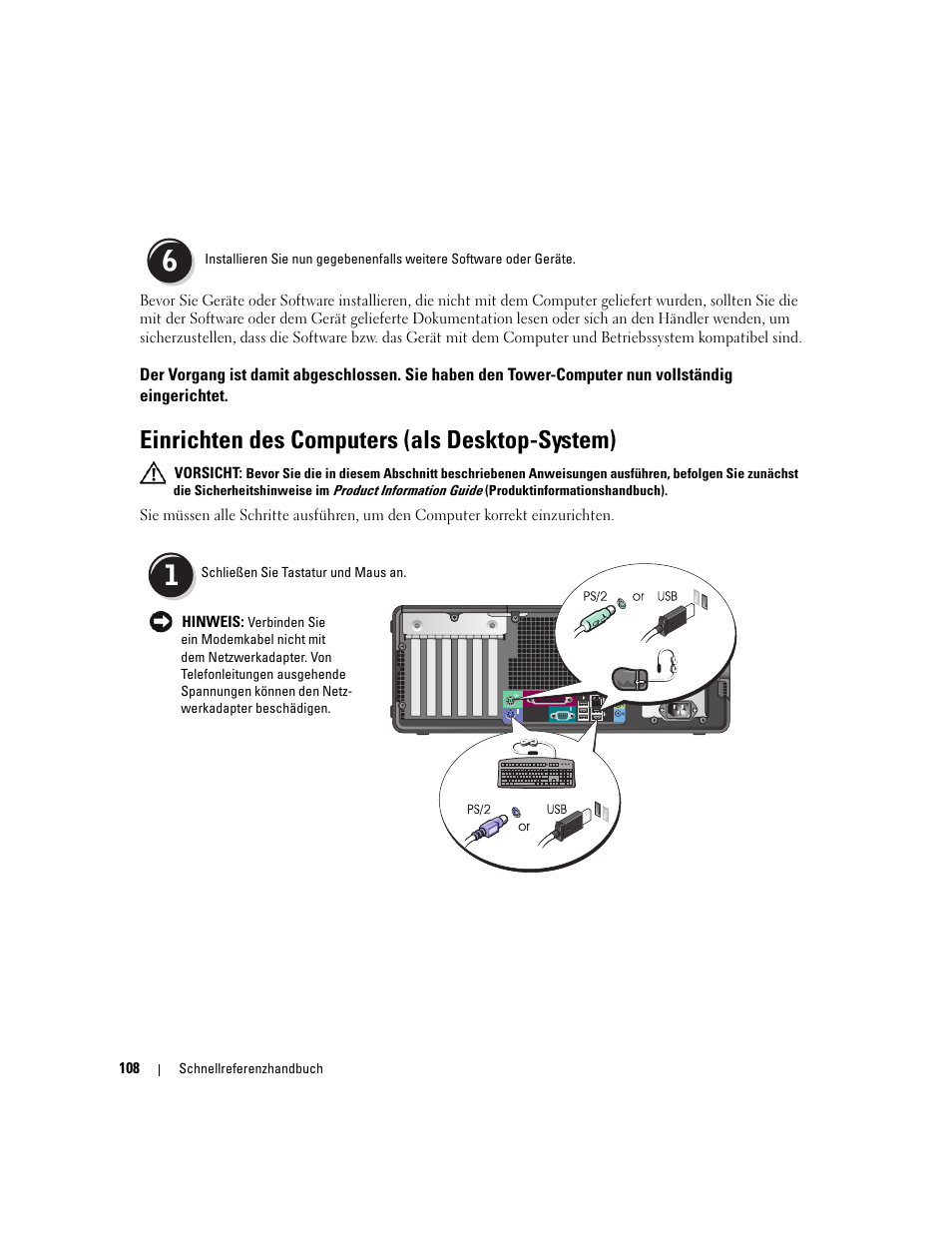 Einrichten des computers (als desktop-system) | Dell Precision 390 User Manual | Page 108 / 236