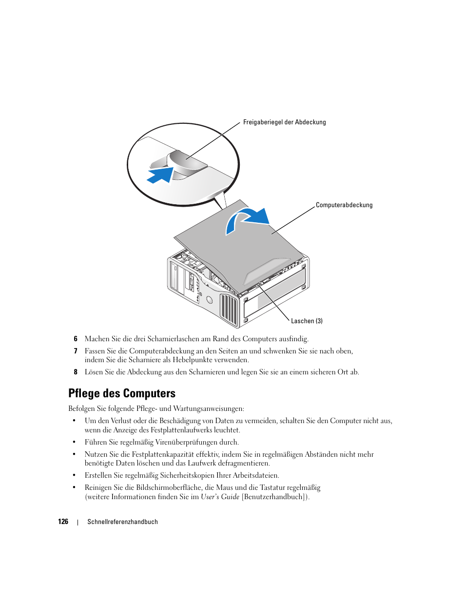 Pflege des computers | Dell Precision 390 User Manual | Page 126 / 236