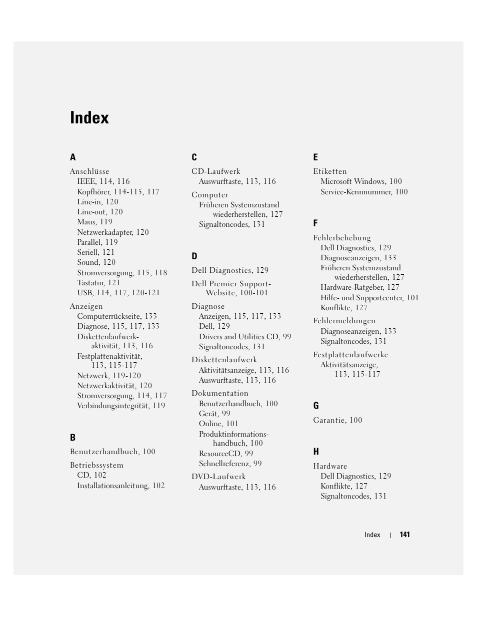 Index | Dell Precision 390 User Manual | Page 141 / 236