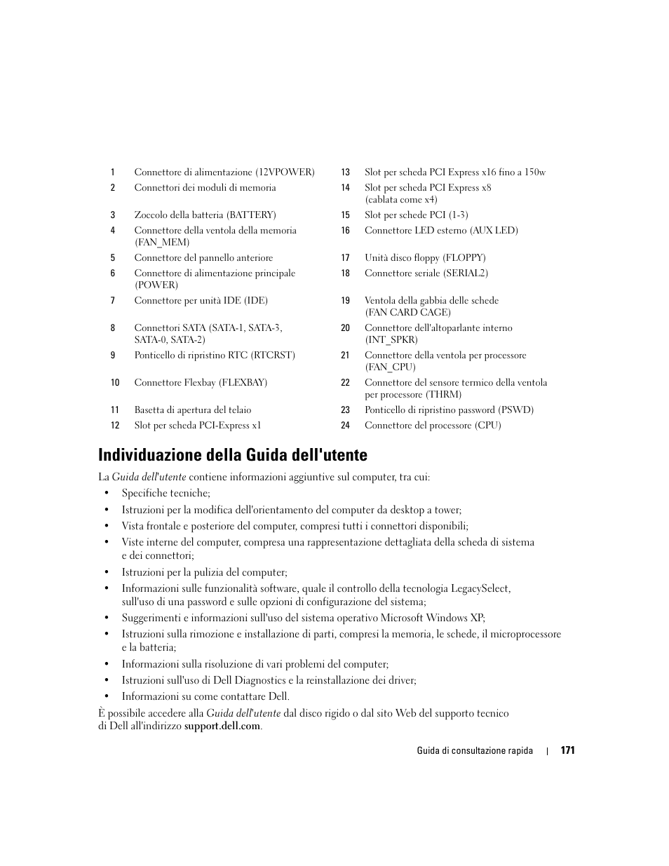 Individuazione della guida dell'utente | Dell Precision 390 User Manual | Page 171 / 236