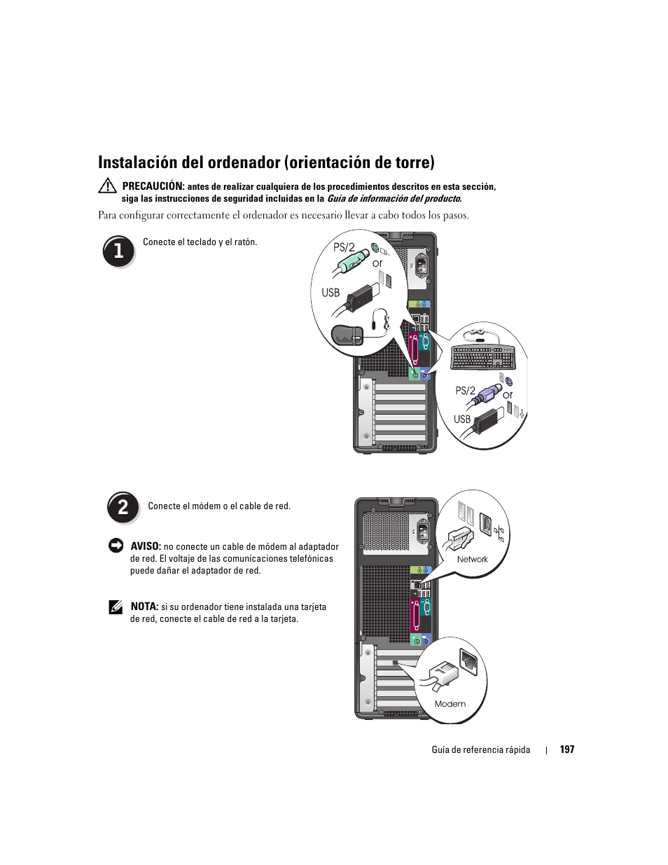 Instalación del ordenador (orientación de torre) | Dell Precision 390 User Manual | Page 197 / 236