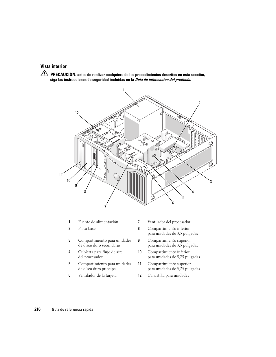 Vista interior | Dell Precision 390 User Manual | Page 216 / 236