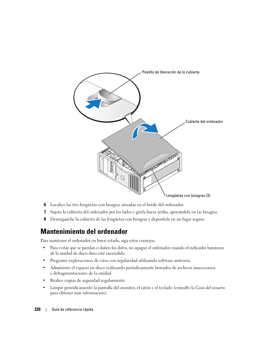 Mantenimiento del ordenador | Dell Precision 390 User Manual | Page 220 / 236