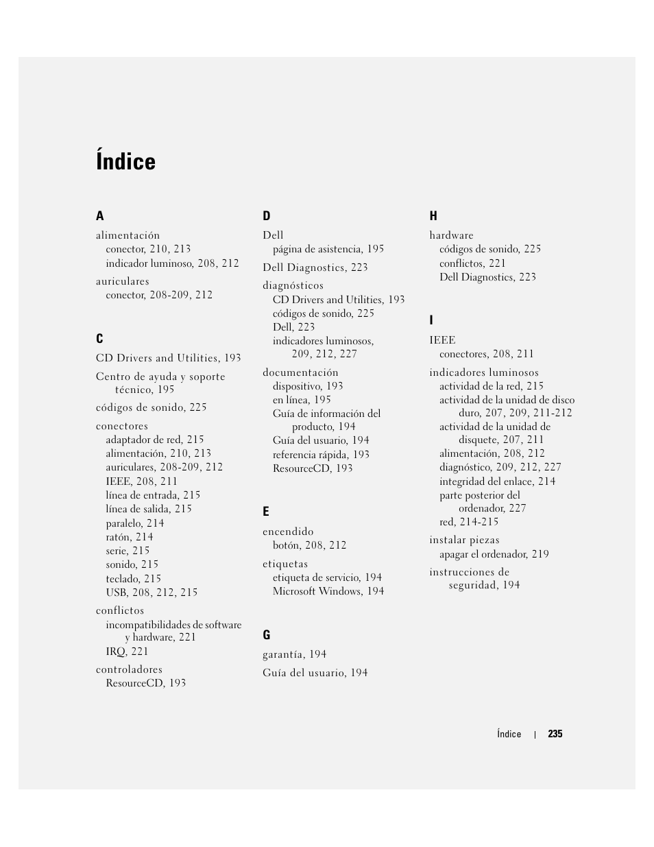 Índice | Dell Precision 390 User Manual | Page 235 / 236