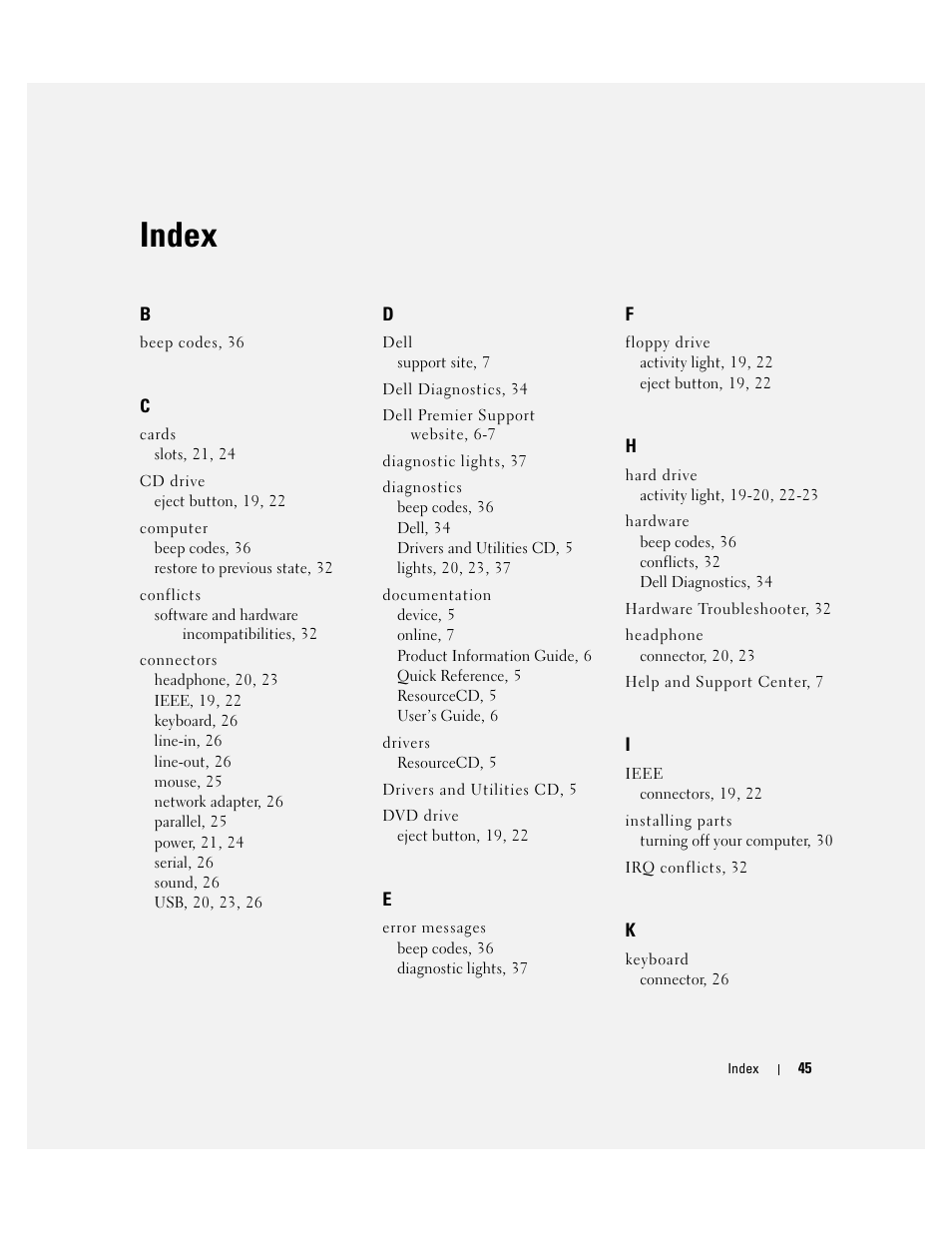 Index | Dell Precision 390 User Manual | Page 45 / 236