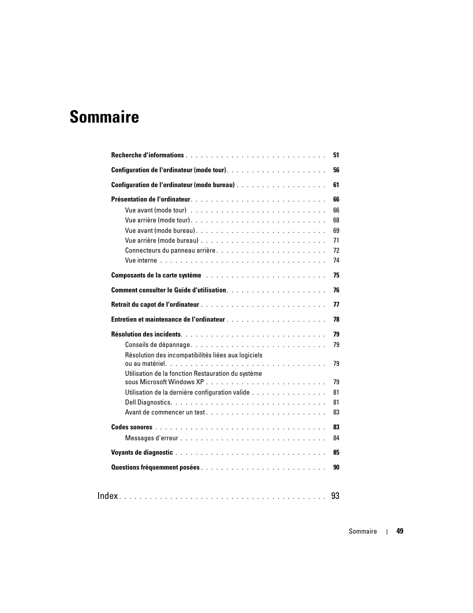 Sommaire, Index | Dell Precision 390 User Manual | Page 49 / 236