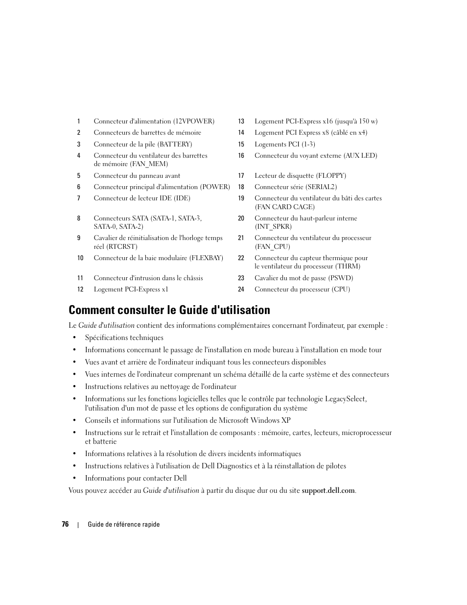 Comment consulter le guide d'utilisation | Dell Precision 390 User Manual | Page 76 / 236