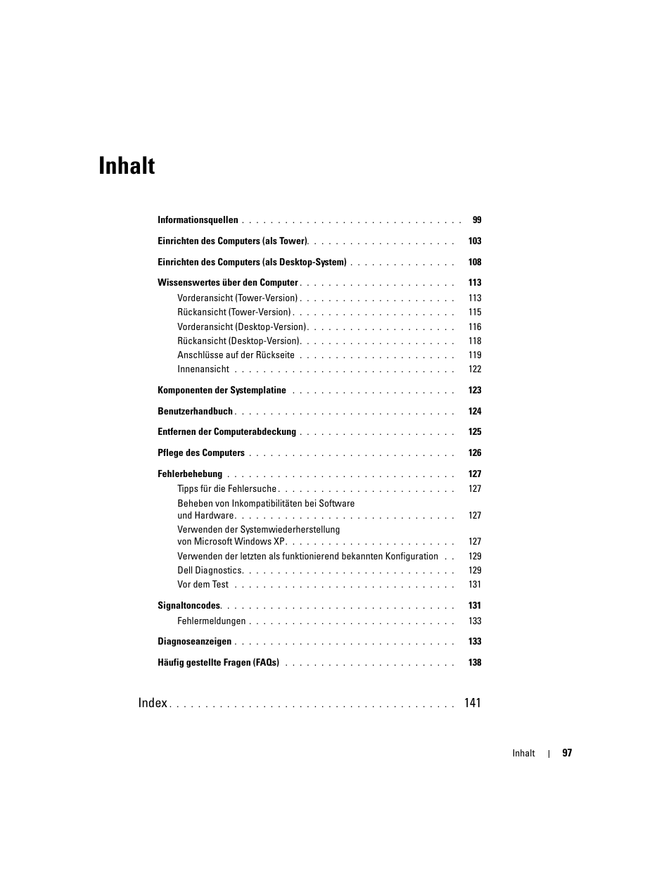 Inhalt, Index | Dell Precision 390 User Manual | Page 97 / 236