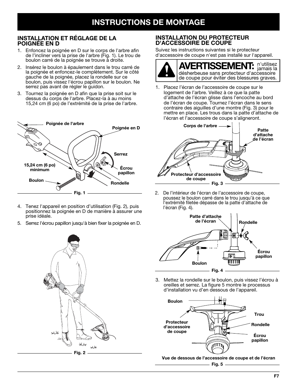 Avertissement, Instructions de montage | Troy-Bilt TB20CS User Manual | Page 27 / 64