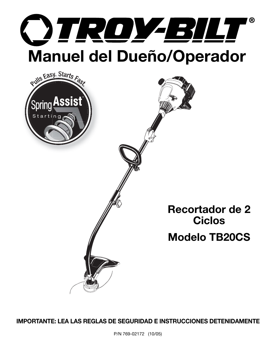 Manuel del dueño/operador, Recortador de 2 ciclos modelo tb20cs | Troy-Bilt TB20CS User Manual | Page 41 / 64